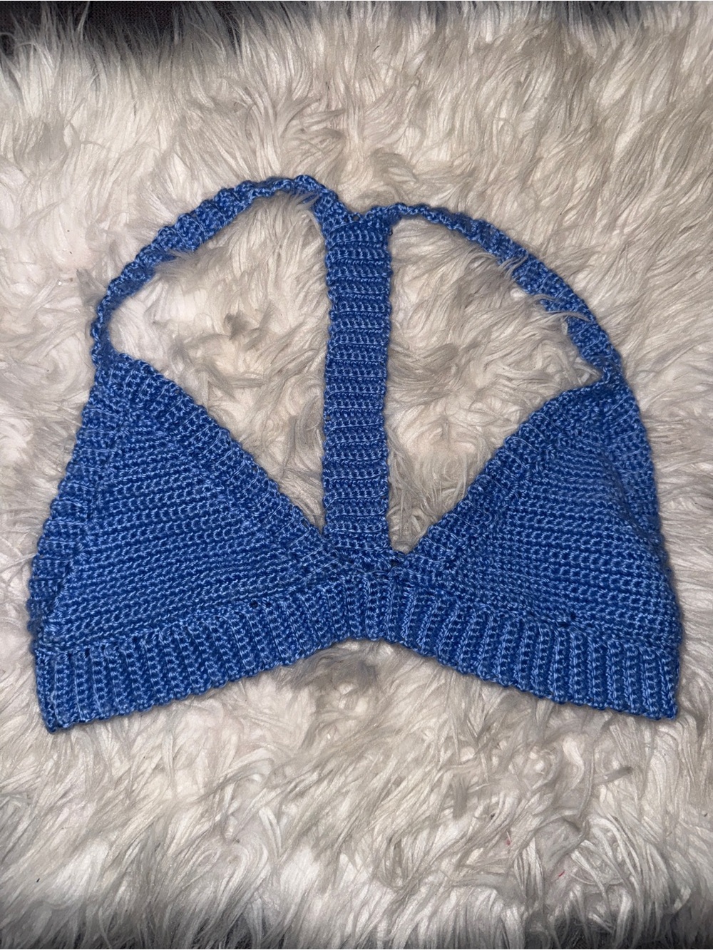 Crochet Halter Bikini Top in Blue